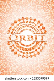Orbit orange tile background illustration. Square geometric mosaic seamless pattern with emblem inside.