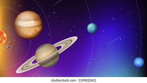 Orbit of planets in space illustration