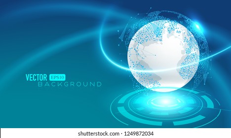 The orbit of satellite around the earth on blue background.Abstract background.Vector Illustration.particle.