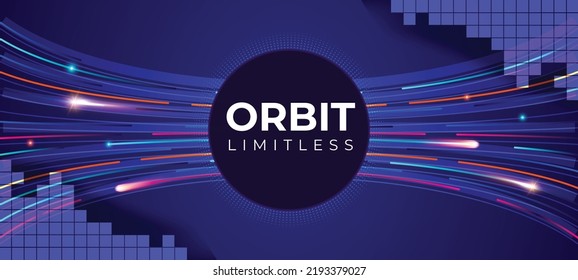 Orbit Science Fiction Space Travel, Hyper Warp, Teleport, Hyper Speed of Light Jump Effect Concept. Technology waves Abstract Circular Geometric Background. Vector Speed Lines Stars Illustration.