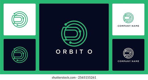 Orbit tech with letters O logo design and icon