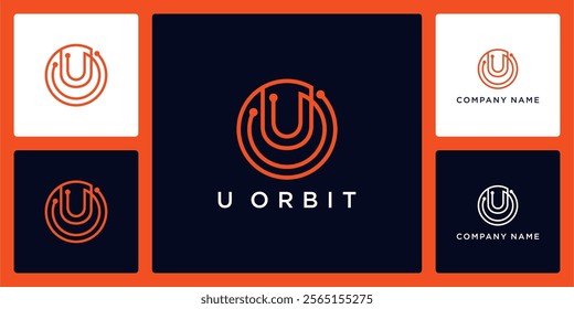 Orbit tech with letters U logo design and icon