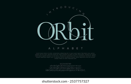 Orbit typography beauty fashion elegant minimalist serif italic fonts decorative wedding vintage retro logos. Minimal luxury font alphabet logo. Vector illustration