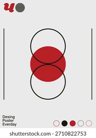 Cartel de contraste orbital, composición Abstractas del círculo en rojo, negro y gris, cuadrícula de círculo delineada.