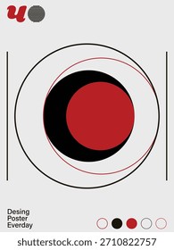 Cartel de contraste orbital, composición Abstractas del círculo en rojo, negro y gris, cuadrícula de círculo delineada.