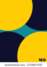 Rejilla de diamante orbital, cartel geométrico Abstractas en amarillo, azul marino y verde azulado, cartel minimalista con bloques de colores llamativos y enfoque central