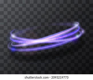 Orbital magical purple light transparent lines over checkered background. Very Peri color abstract swoosh swirl. Dynamic bright light trail energy flare. Vector illustration