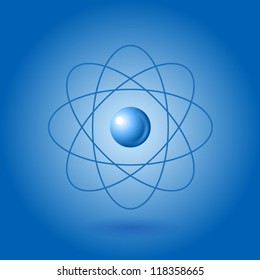 Orbital model of atom on blue background. EPS10 vector.