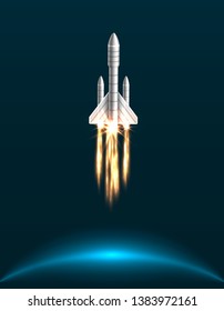 Orbital Spacecraft in Outer Space with Engines at Full Throttle - Illustration Vector