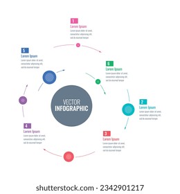 orbital themed informational template. six steps information template. annual report, magazine, web infographic template