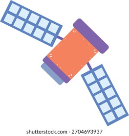 Satellit orange blau Sonnenkollektoren moderne Raumfahrttechnik Symbol Vektorgrafik