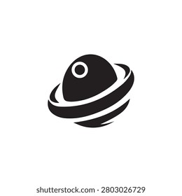 Orbiting planet Saturn icon vector. Abstract cosmic planetary ring system, outer space exploration symbol, and astronomy research emblem.