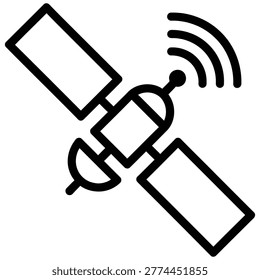 Orbiting satellite icon with emitting data signal waves satellite communicatio