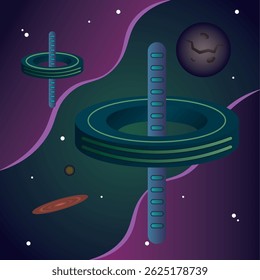 Orbiting space towers. Vector illustration