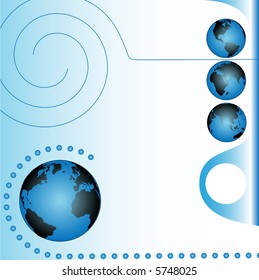 Orbs flow, as a set of four different globes form a global abstract in blue.