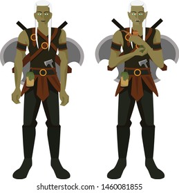 Orc character with axes cigarettes vector