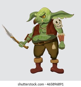 Orc, character, computer games, dagger, Cartoon, vector illustration