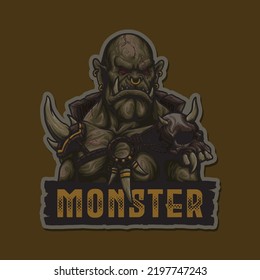 Orc Evil Monster Barbarian Predator Gladiator Warrior Esport Mascot Vector Logo Illustration