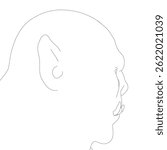 A Orc head is drawn in black and white. The head is very large and has a very prominent ear. The ear is drawn with a lot of detail, including the creases and folds