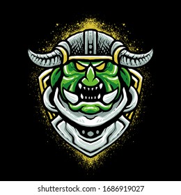 Orc head green vector illustration