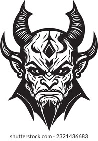 Orc icon world of warcraft style, monster face symbol. Devil vector.