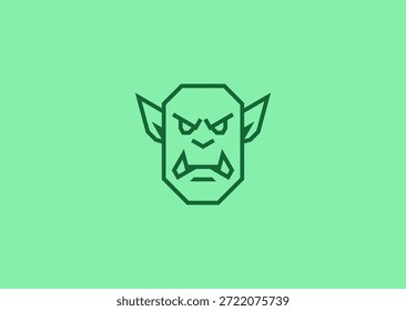 Um logotipo orc com formas simplificadas arrojadas, simbolizando poder, resistência, espírito guerreiro, dominância e identidade de personagem agressiva