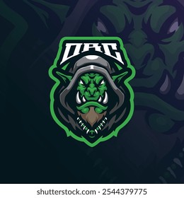 Orc mascote logotipo vetor de design com estilo de conceito de ilustração moderna para emblema, emblema e t shirt impressão. Ilustração principal da Orc para a equipe esportiva e esportiva.
