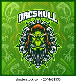 Orc Skull Gladiator Warrior mascot esport logo design illustrations vector template, Orc Knight with axes logo for team game streamer, full-color cartoon style