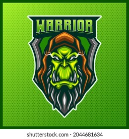 Orc Skull Gladiator Warrior mascot esport logo design illustrations vector template, Orc Knight with axes logo for team game streamer, full color cartoon style