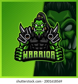 Orc Spartan Gladiator Warrior mascot esport logo design illustrations vector template, Viking Knight logo for team game streamer