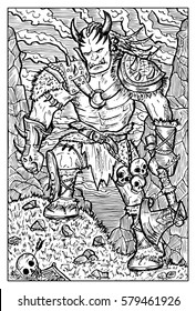 Orc, troll or goblin. Fantasy creatures collection. Hand drawn vector illustration. Engraved line art drawing, black and white doodle