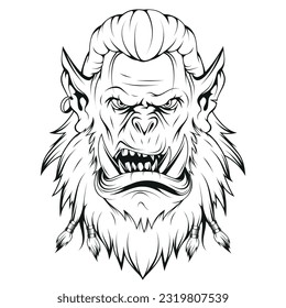 Orc. Vector illustration of a sketch warrior troll. Monster orc e-sport game logo