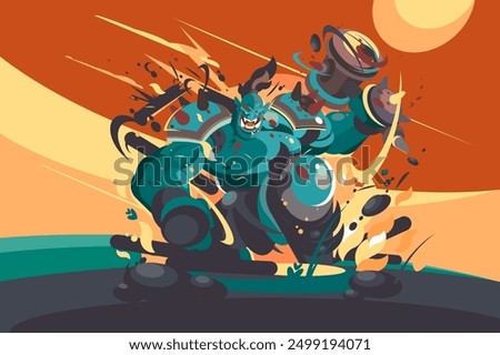 Orc Warrior Charge. Vector illustration of an orc warrior running forward, showcasing strength and determination.