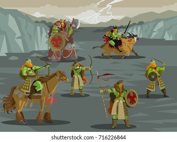 orc warriors army fighting in valley