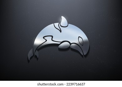 Orca 3D Logo Design, Shiny Mockup Logo with Textured Wall. Realistic Vector