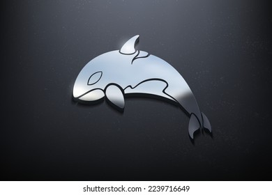 Orca 3D Logo Design, Shiny Mock up Logo mit strukturierter Wand. Realistischer Vektorgrafik