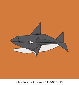 Orca animals origami flat design. illustration set. Cartoon of folding paper collection. Vector illustration.