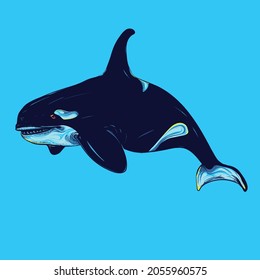 ilustración de arte de orca en fondo azul