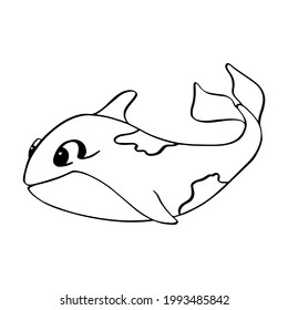 Orca. Black and white outline. Vector image in cartoon style. Children's coloring book.