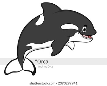 Caricatura de Orca. ilustración de orcinus orca Cartoon. Animales marinos aislados. Colección de ilustraciones animales. Caricatura de ballena asesina