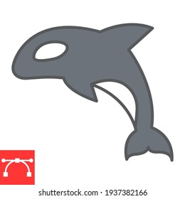 Orca color line icon, sea and ocean animals, orca vector icon, vector graphics, editable stroke filled outline sign, eps 10
