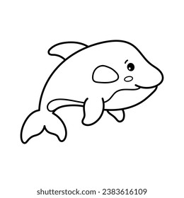 Orca. Coloring page, coloring book page. Black and white vector illustration.