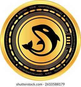 orca cryptocurrency drawings on abstract background. 3d illustrations.