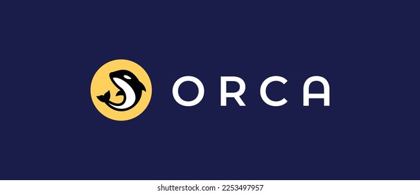 Orca Kryptowährung ORCA Token, Kryptowährung Logo auf isoliertem Hintergrund mit Text.