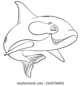 Orca. Elemento para colorear página. Estilo de caricatura.