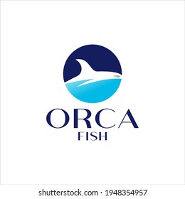 orca fish logo design in ocean vector illustration