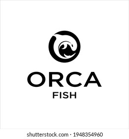 orca fish logo design in ocean vector illustration