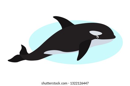 Orca icon, black and white whale killer, isolated on white background, oceanic dolphin, vector illustration