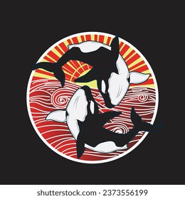 diseño de ilustraciones de orca para sukajan es un paño o camiseta tradicional japonés con camisetas de bordado de mano digital Camisas de verano Casual de manga corta Hop T Shirt Streetwear