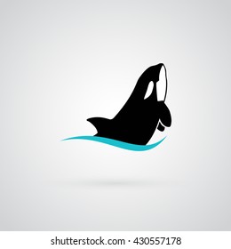 orca killer whale grampus wave sign logo emblem vector illustration on white background